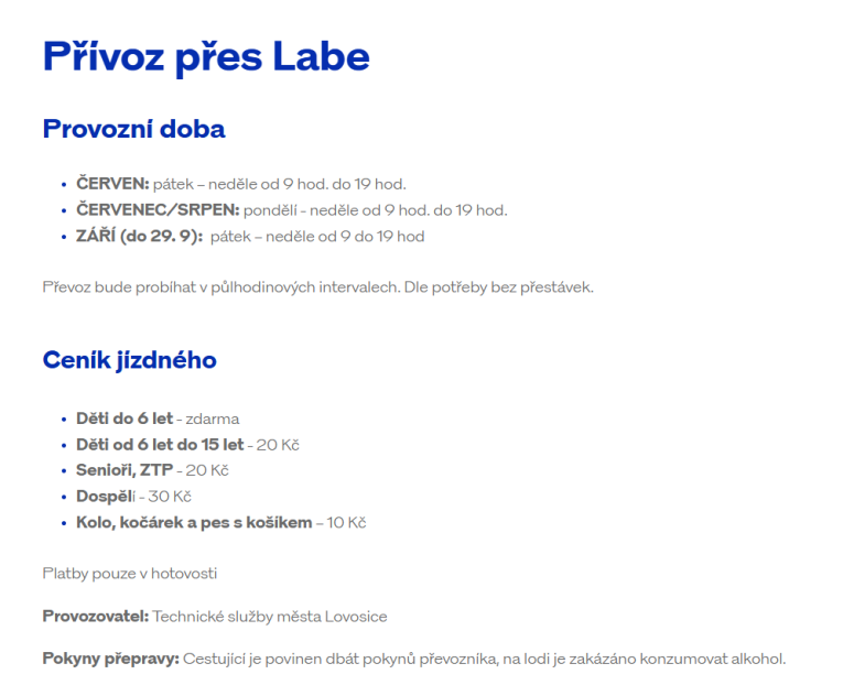 Zahájení provozu přívozu Lovosice Píšťany