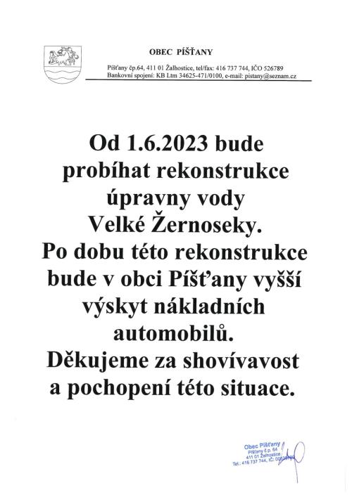 Rekonstrukce úpravny vody Velké Žernoseky