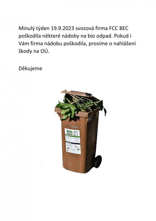 Poškozené nádoby Bioodpad